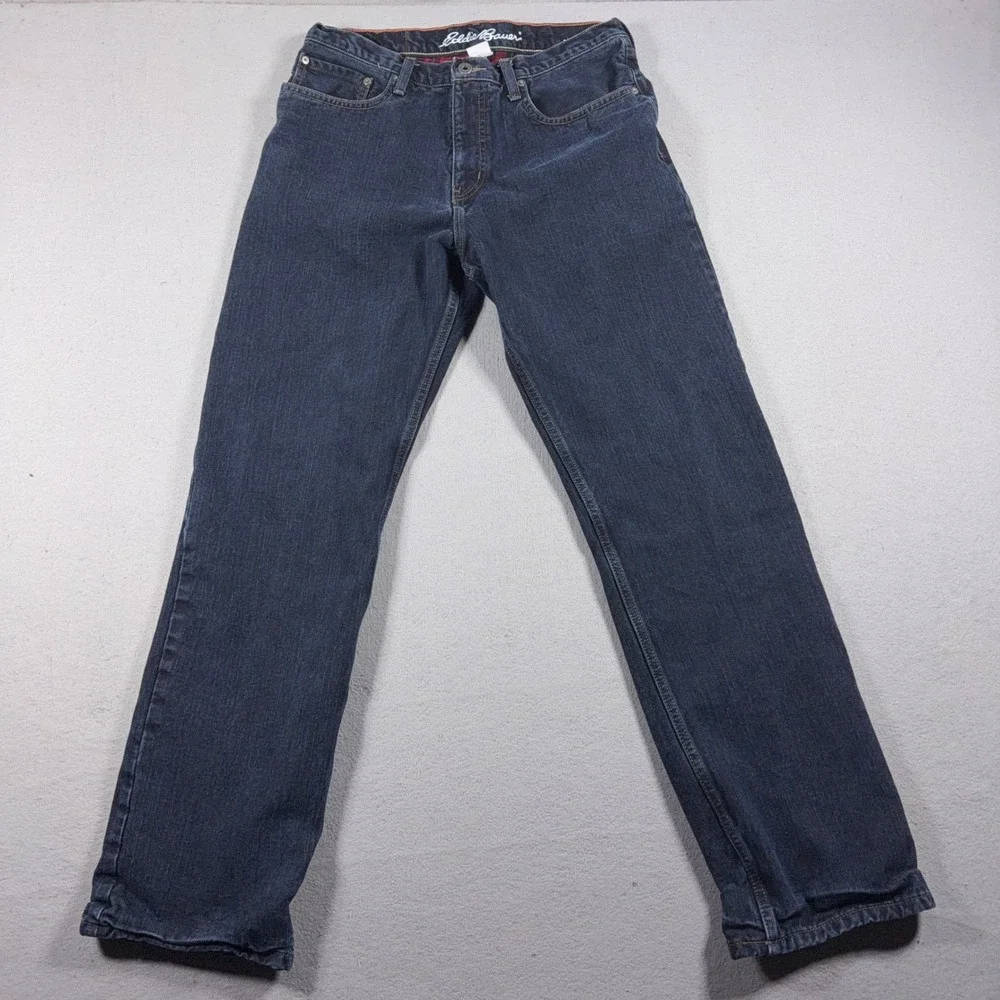 Eddie Bauer Flannel Lined Jeans Men 32x32 Relaxed Fit Dark Blue Denim‎ Workwear